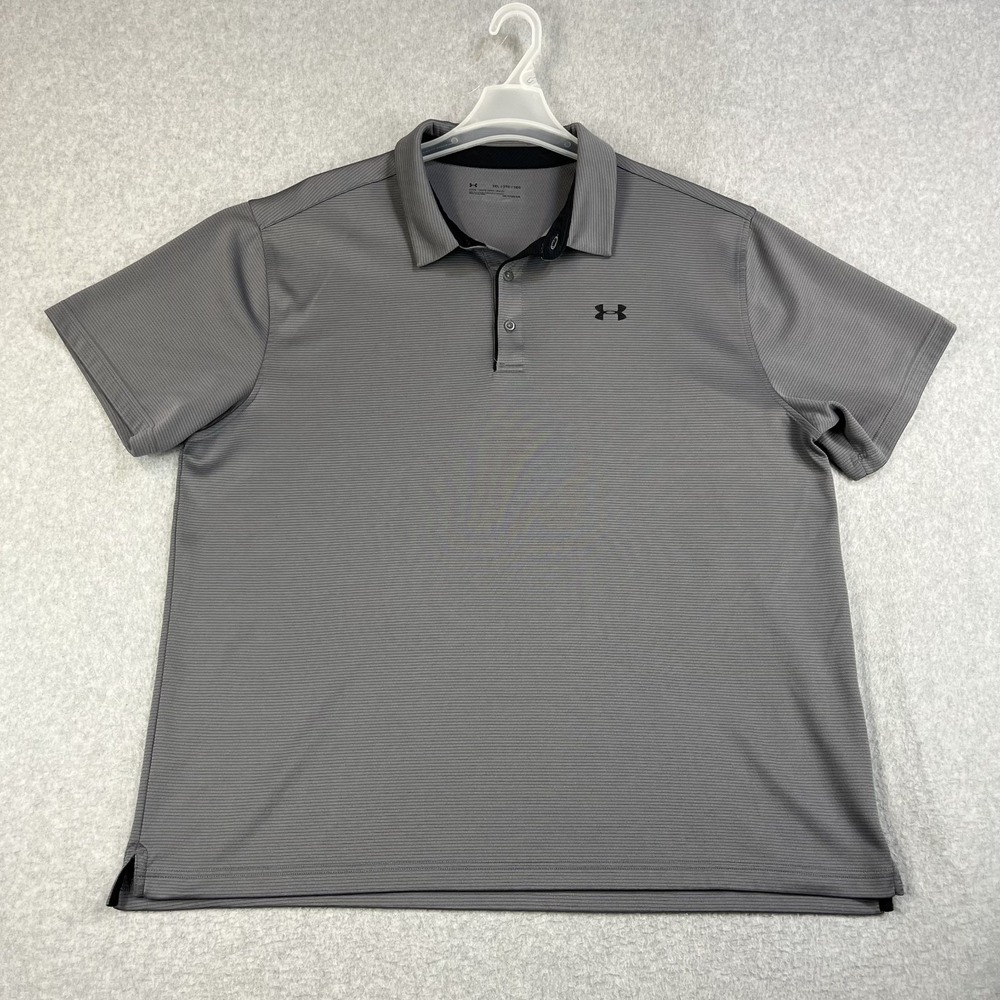 Under Armour Polo Shirt Mens 3XL Gray Performance Loose Fit Heat Gear Ribbed